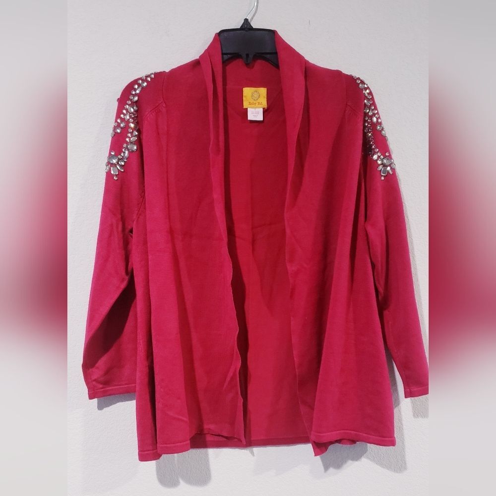 Ruby Rd Sweater Shrug Heart Crystals Accent Cardigan Size S